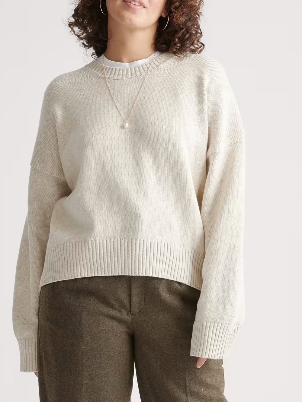 Quince 100% Organic Cotton Boyfriend Crew Sweater Speckled Beige
